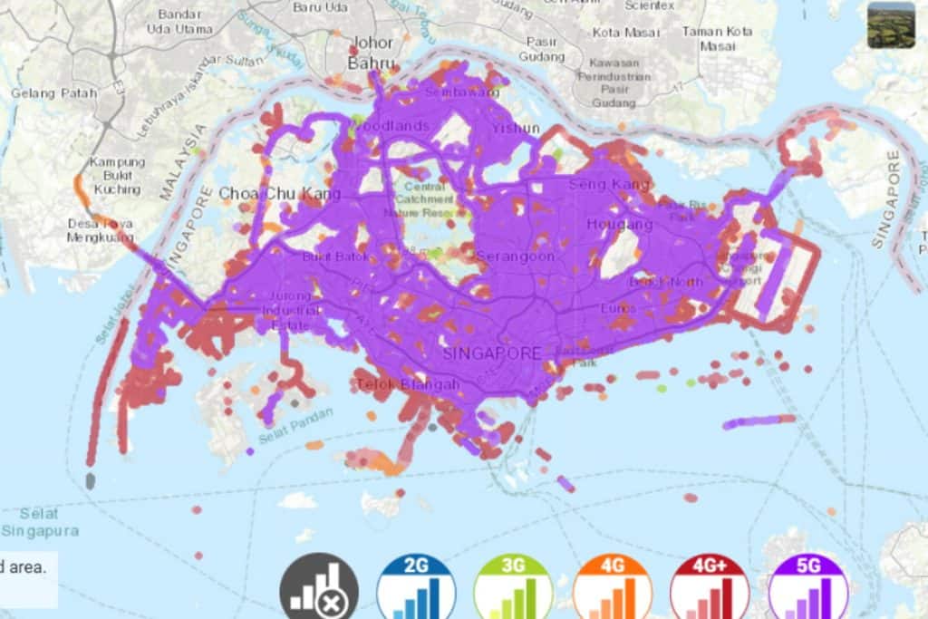 Singtel Coverage Map in Singapore (nPerf, 2023)