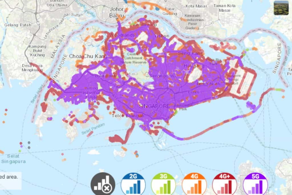 StarHub Mobile 3G / 4G / 5G coverage map in Singapore (nPerf, 2023)