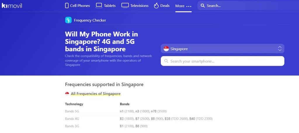 Frequencies supported in Singapore